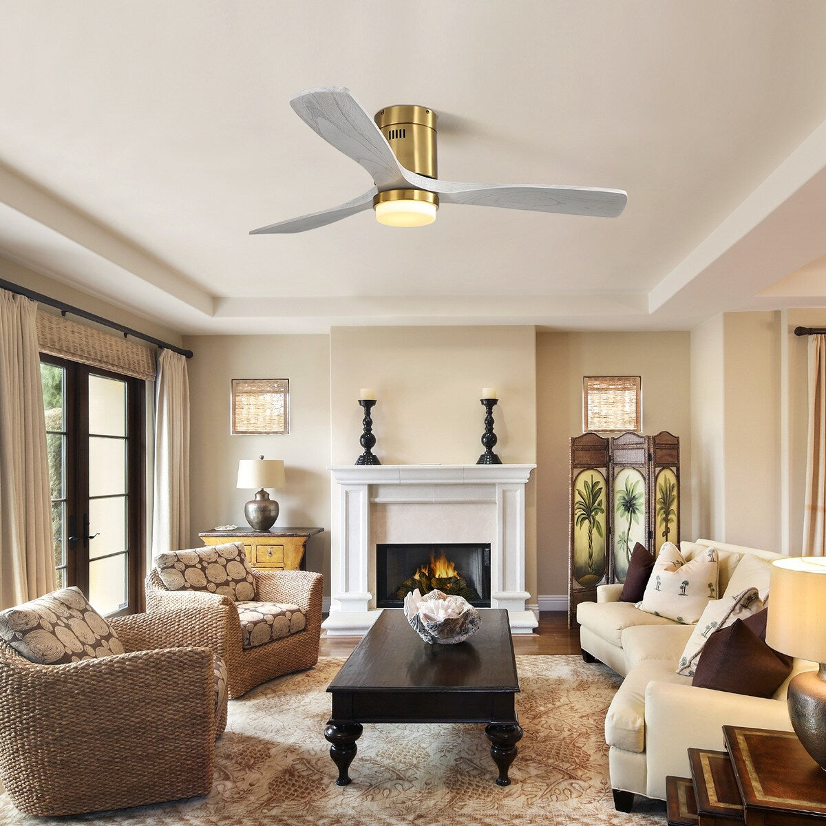 52 Inch Decorative LED Ceiling Fan With Dimmable LED Light 6 Speed Remote 3 Solid Wood Blades Reversible DC Motor