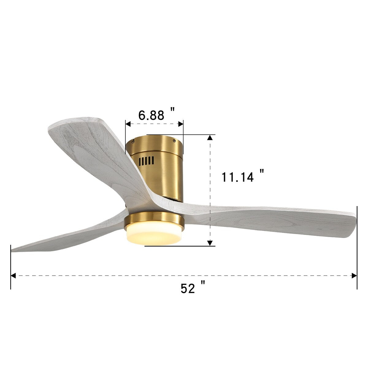 52 Inch Decorative LED Ceiling Fan With Dimmable LED Light 6 Speed Remote 3 Solid Wood Blades Reversible DC Motor
