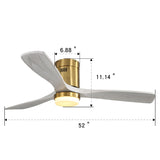 52 Inch Decorative LED Ceiling Fan With Dimmable LED Light 6 Speed Remote 3 Solid Wood Blades Reversible DC Motor
