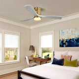 52 Inch Decorative LED Ceiling Fan With Dimmable LED Light 6 Speed Remote 3 Solid Wood Blades Reversible DC Motor