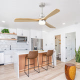 52 Inch Indoor Ceiling Fan With 3 Color Dimmable 3 Solid Wood Blades Remote Control Reversible DC Motor With 18W Led Light