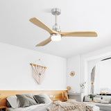 52 Inch Indoor Ceiling Fan With 3 Color Dimmable 3 Solid Wood Blades Remote Control Reversible DC Motor With 18W Led Light