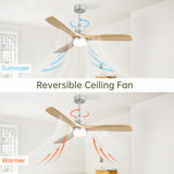 52 Inch Indoor Ceiling Fan With 3 Color Dimmable 3 Solid Wood Blades Remote Control Reversible DC Motor With 18W Led Light