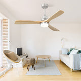 52 Inch Indoor Ceiling Fan With 3 Color Dimmable 3 Solid Wood Blades Remote Control Reversible DC Motor With 18W Led Light
