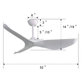 52 Inch Indoor Ceiling Fan With 6 Speed Remote 3 ABS Blade Reversible DC Motor White For Living Room