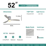 52 Inch Indoor Ceiling Fan With Dimmable 6 Speed Remote Silver 3 Solid Wood Blade Reversible DC Motor For Living Room