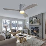 52 Inch Indoor Ceiling Fan With Dimmable 6 Speed Remote Silver 3 Solid Wood Blade Reversible DC Motor For Living Room
