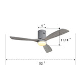 52 Inch Indoor Ceiling Fan With Dimmable 6 Speed Remote Silver 3 Solid Wood Blade Reversible DC Motor For Living Room