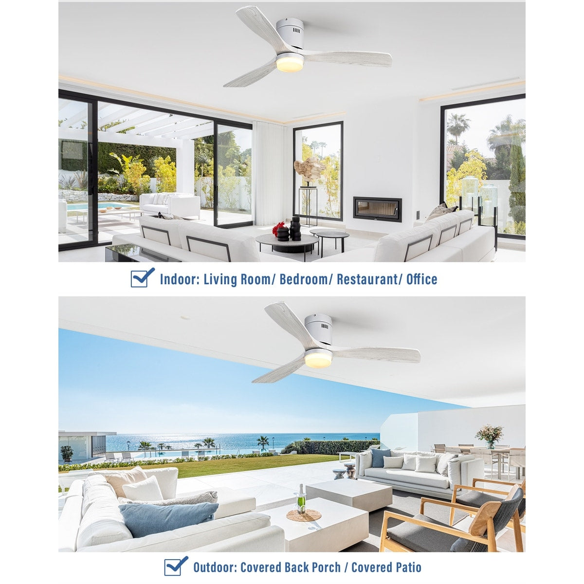 52 Inch Indoor Ceiling Fan With Dimmable 6 Speed Remote Silver 3 Solid Wood Blade Reversible DC Motor For Living Room