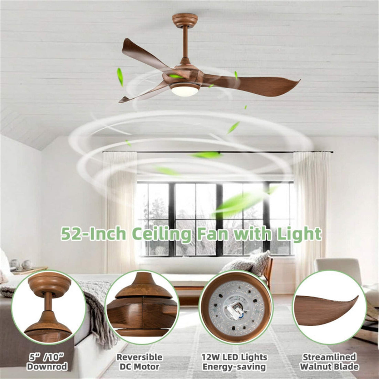 52 Inch Light Reversible DC Motor Ceiling Fan