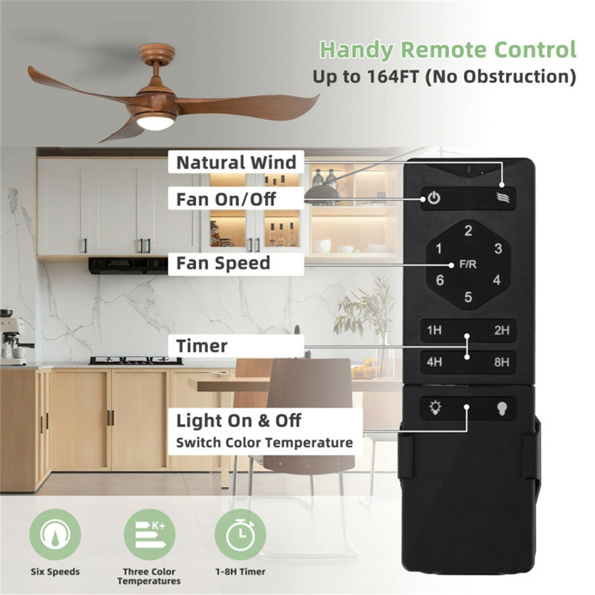 52 Inch Light Reversible DC Motor Ceiling Fan