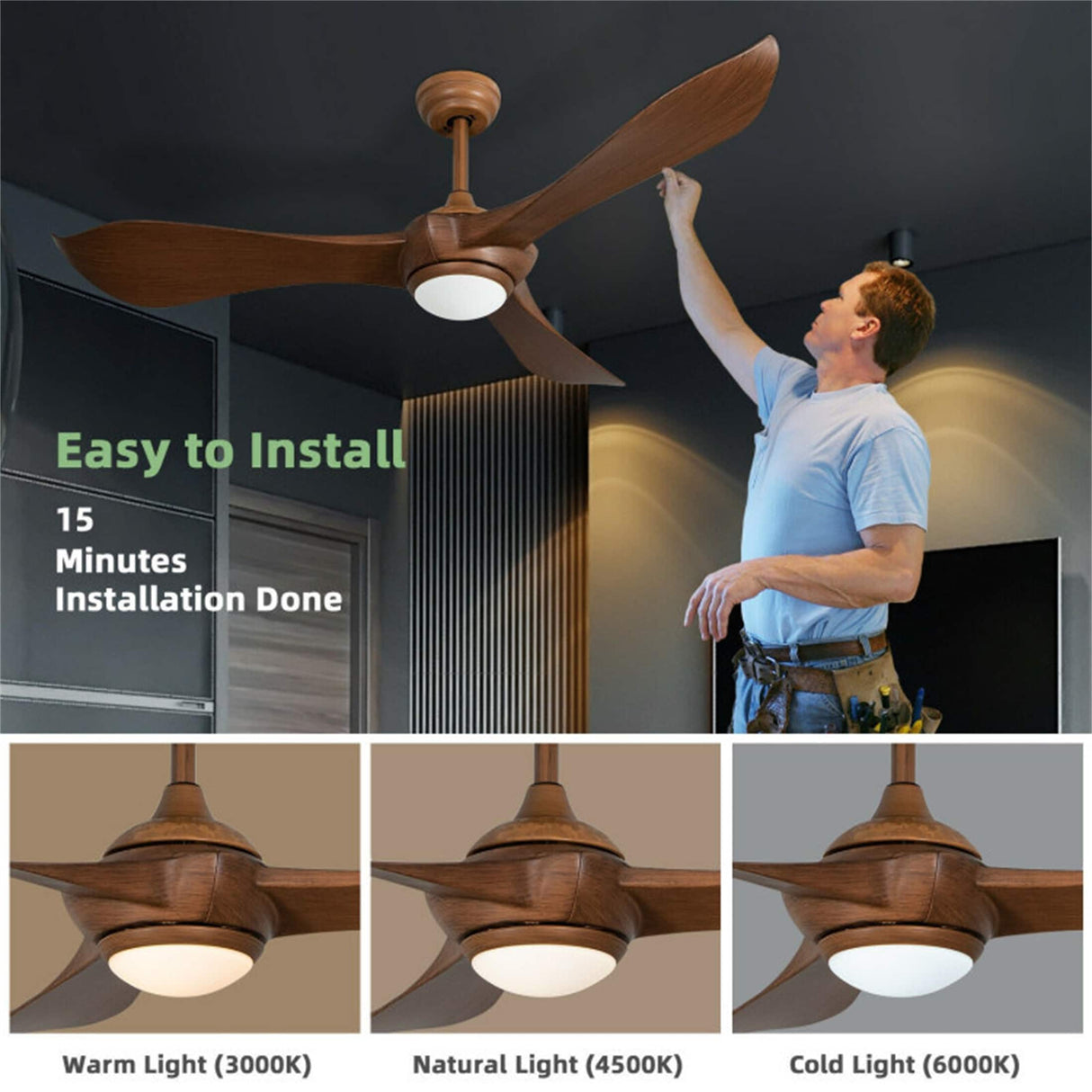 52 Inch Light Reversible DC Motor Ceiling Fan