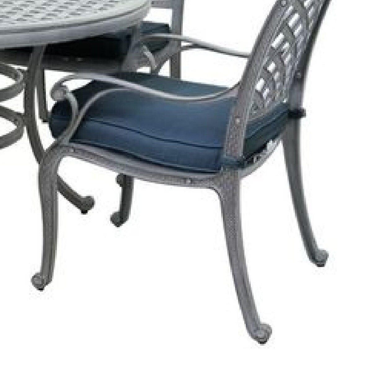 52 Inch Metal 5 Piece Outdoor Dining Set, Lattice Design, Gray and Blue