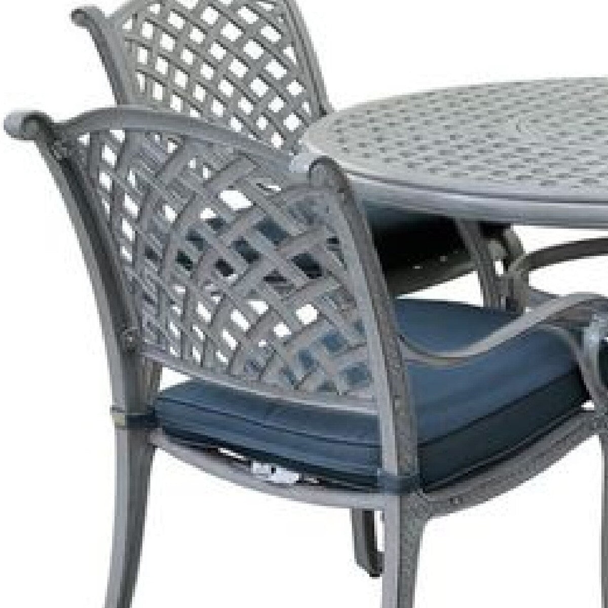 52 Inch Metal 5 Piece Outdoor Dining Set, Lattice Design, Gray and Blue