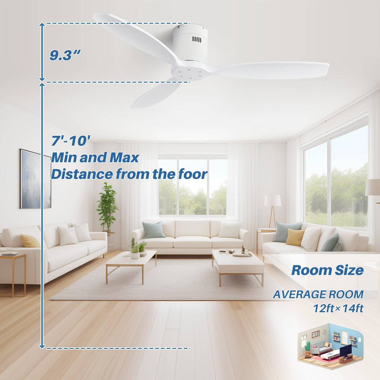 52 Inch Solid Wood Blades Ceiling Fan without Light,Reversible Airflow,6 Gear Wind Speed - 52 inch
