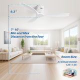 52 Inch Solid Wood Blades Ceiling Fan without Light,Reversible Airflow,6 Gear Wind Speed - 52 inch