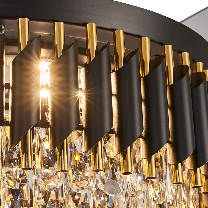 52 in. Integrated LED Modern Black Crystal Chandelier Ceiling Fan with Lights and Remote Retractable Fan Light - 52in.Fandelier