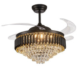 52 in. Integrated LED Modern Black Crystal Chandelier Ceiling Fan with Lights and Remote Retractable Fan Light - 52in.Fandelier