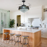 52 in. Integrated LED Modern Black Crystal Chandelier Ceiling Fan with Lights and Remote Retractable Fan Light - 52in.Fandelier