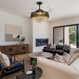 52 in. Integrated LED Modern Black Crystal Chandelier Ceiling Fan with Lights and Remote Retractable Fan Light - 52in.Fandelier