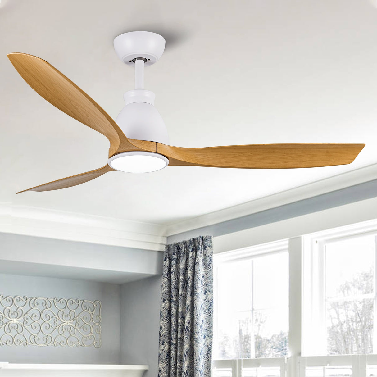 52 in.Outdoor/Indoor Integrated LED Natural Imitation wood Modern Ceiling Fan with Lights and Remote Control - 52 INCHES