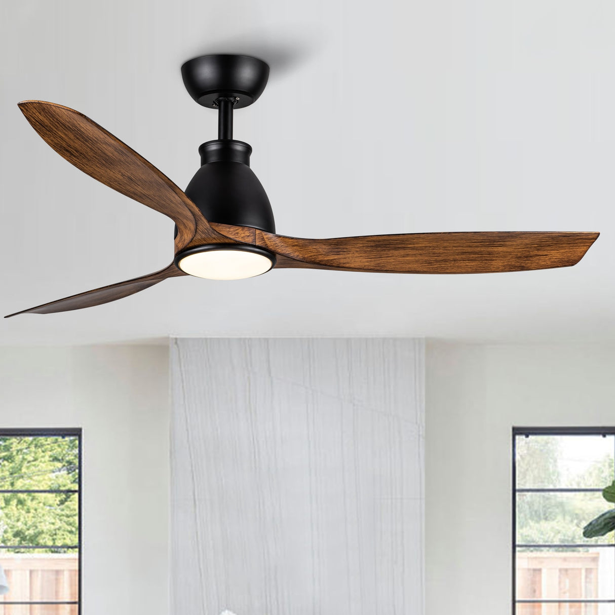 52 in. Outdoor/Indoor Integrated LED Imitation Wood Modern Ceiling Fan with Lights and Remote Control - 52 INCHES