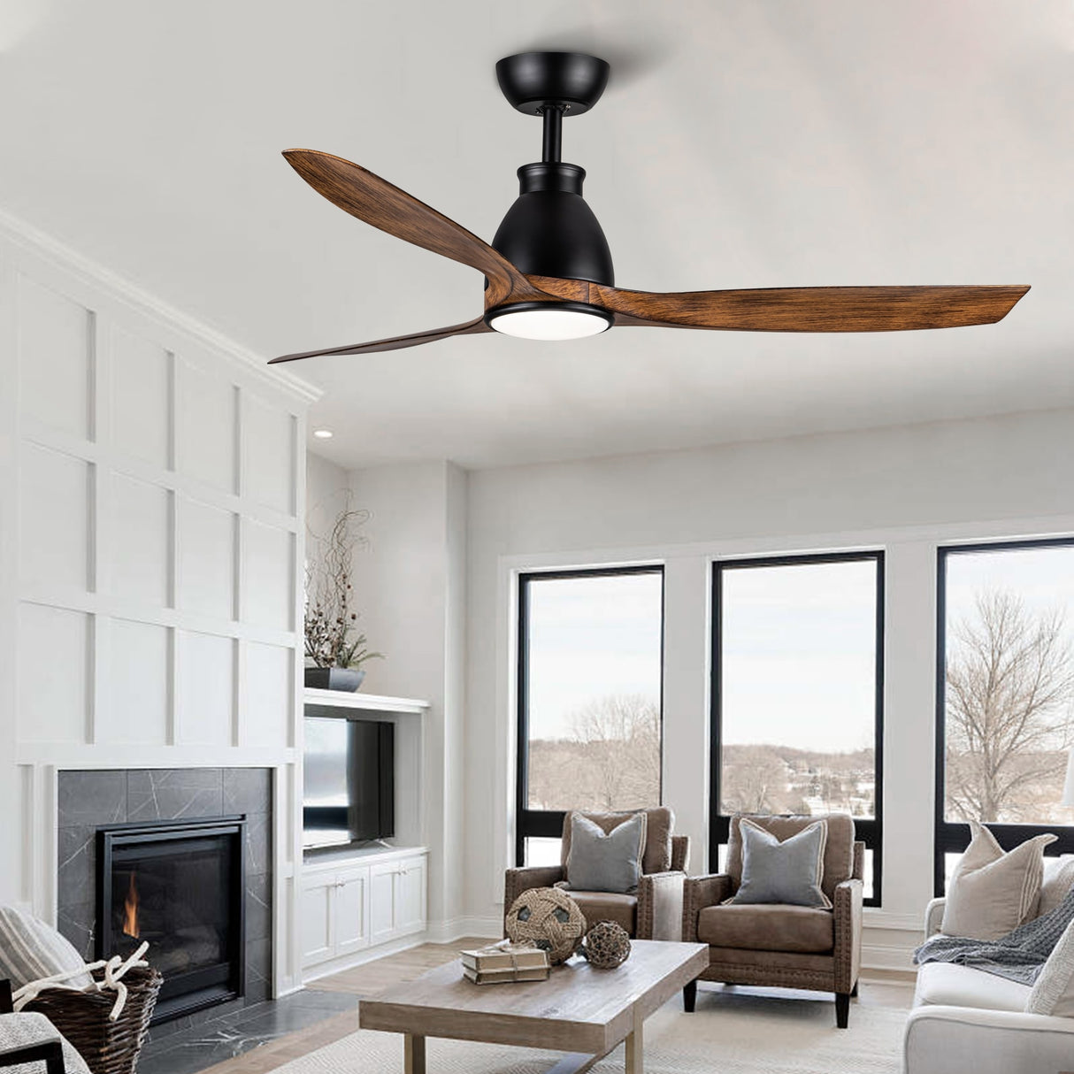 52 in. Outdoor/Indoor Integrated LED Imitation Wood Modern Ceiling Fan with Lights and Remote Control - 52 INCHES