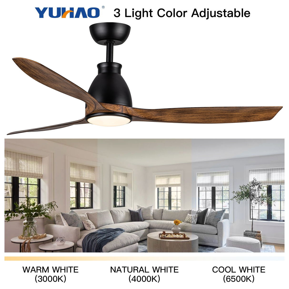 52 in. Outdoor/Indoor Integrated LED Imitation Wood Modern Ceiling Fan with Lights and Remote Control - 52 INCHES