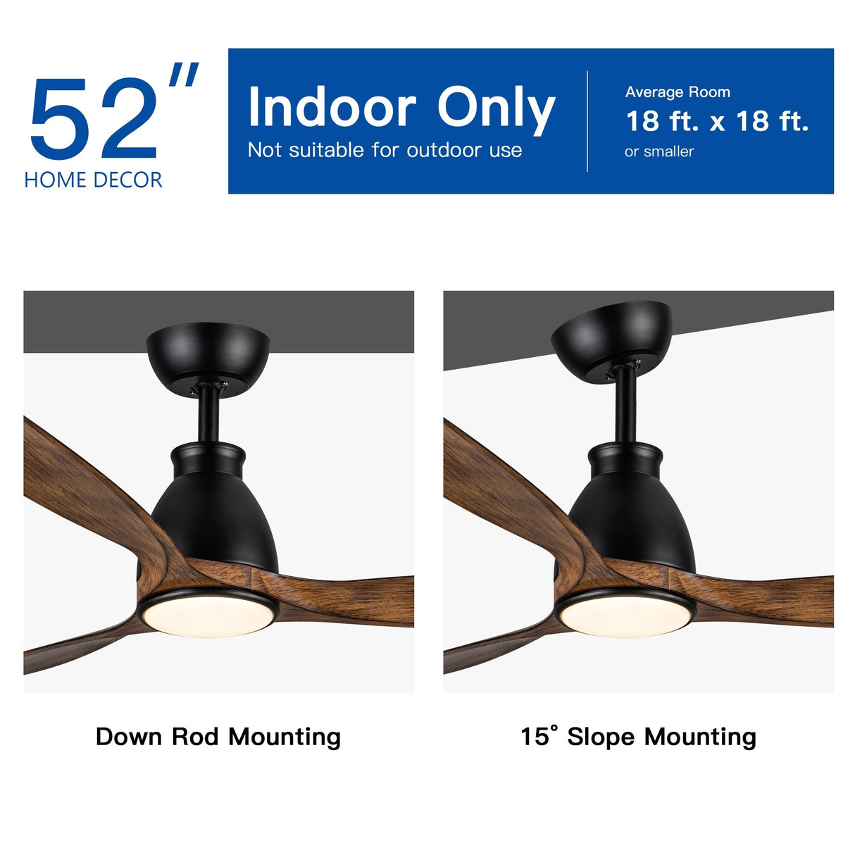 52 in. Outdoor/Indoor Integrated LED Imitation Wood Modern Ceiling Fan with Lights and Remote Control - 52 INCHES