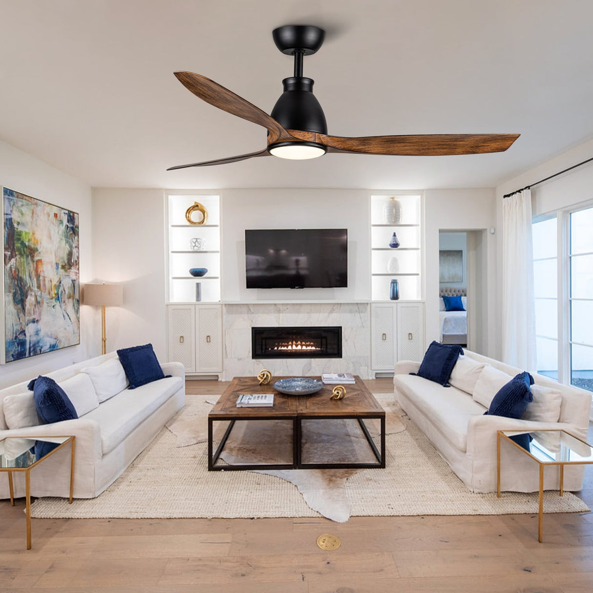 52 in. Outdoor/Indoor Integrated LED Imitation Wood Modern Ceiling Fan with Lights and Remote Control - 52 INCHES