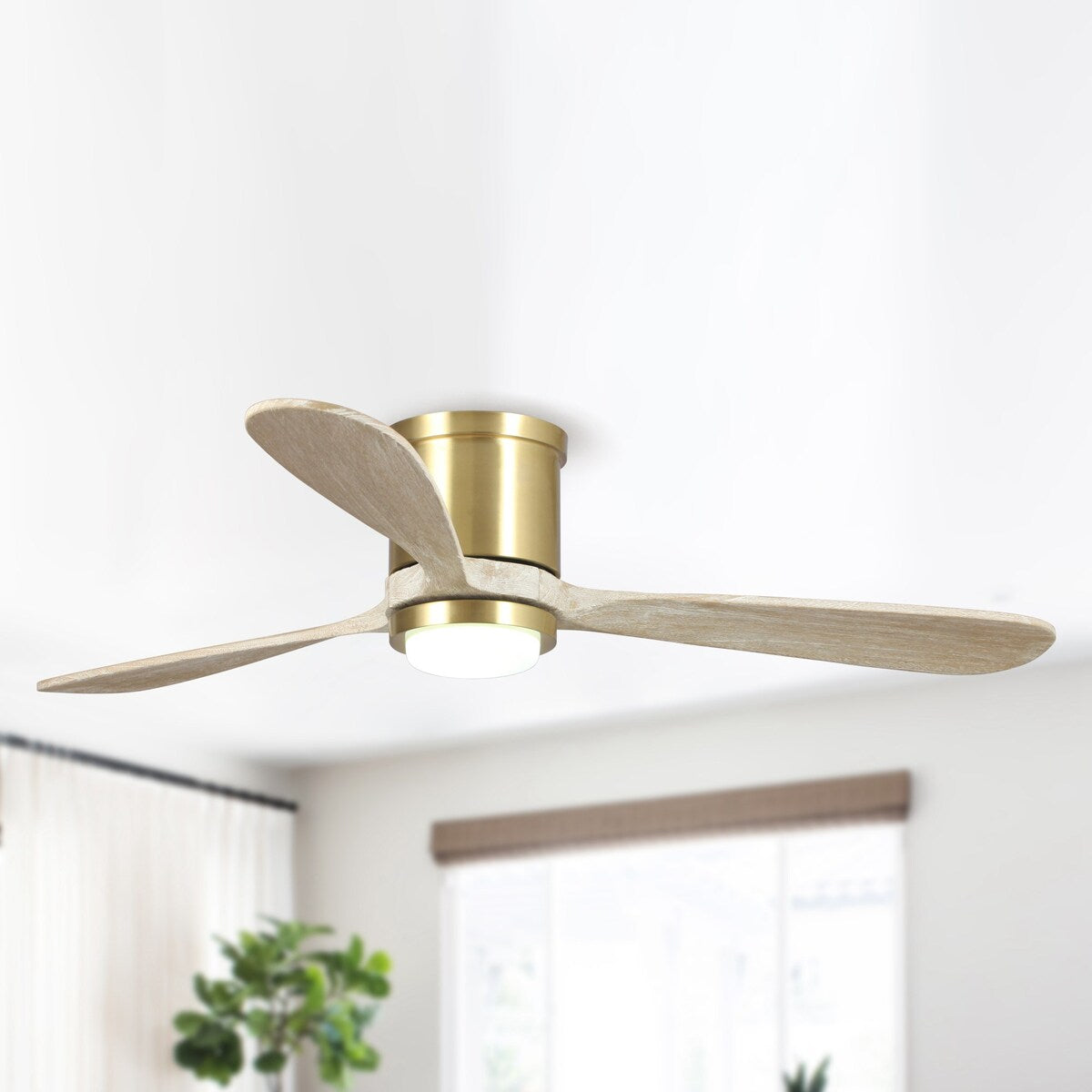 52 in. Satin Copper Flush Mount LED Ceiling Fan with Light and Remote Control - 52-In