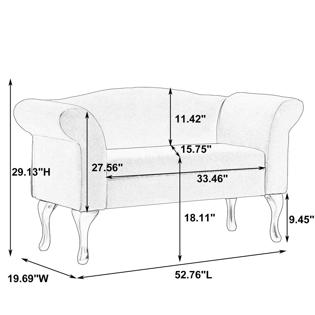 52 in. Velet Upholstered 2-Seater Loveseat with Wood Legs