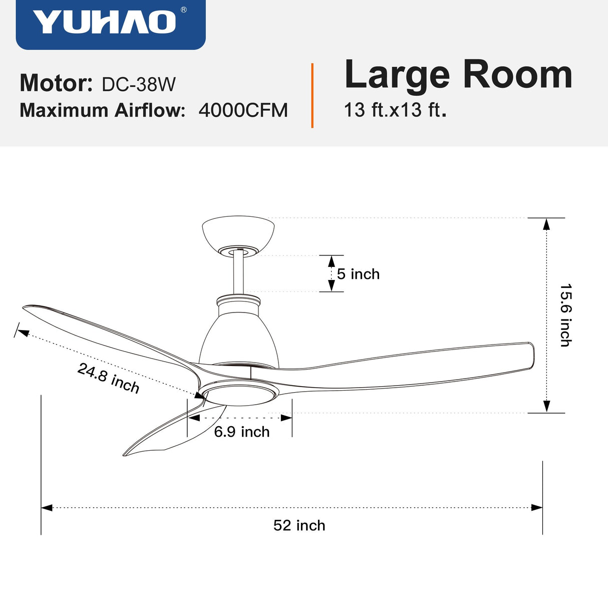 52 in.Outdoor/Indoor Integrated LED Natural Imitation wood Modern Ceiling Fan with Lights and Remote Control - 52 INCHES
