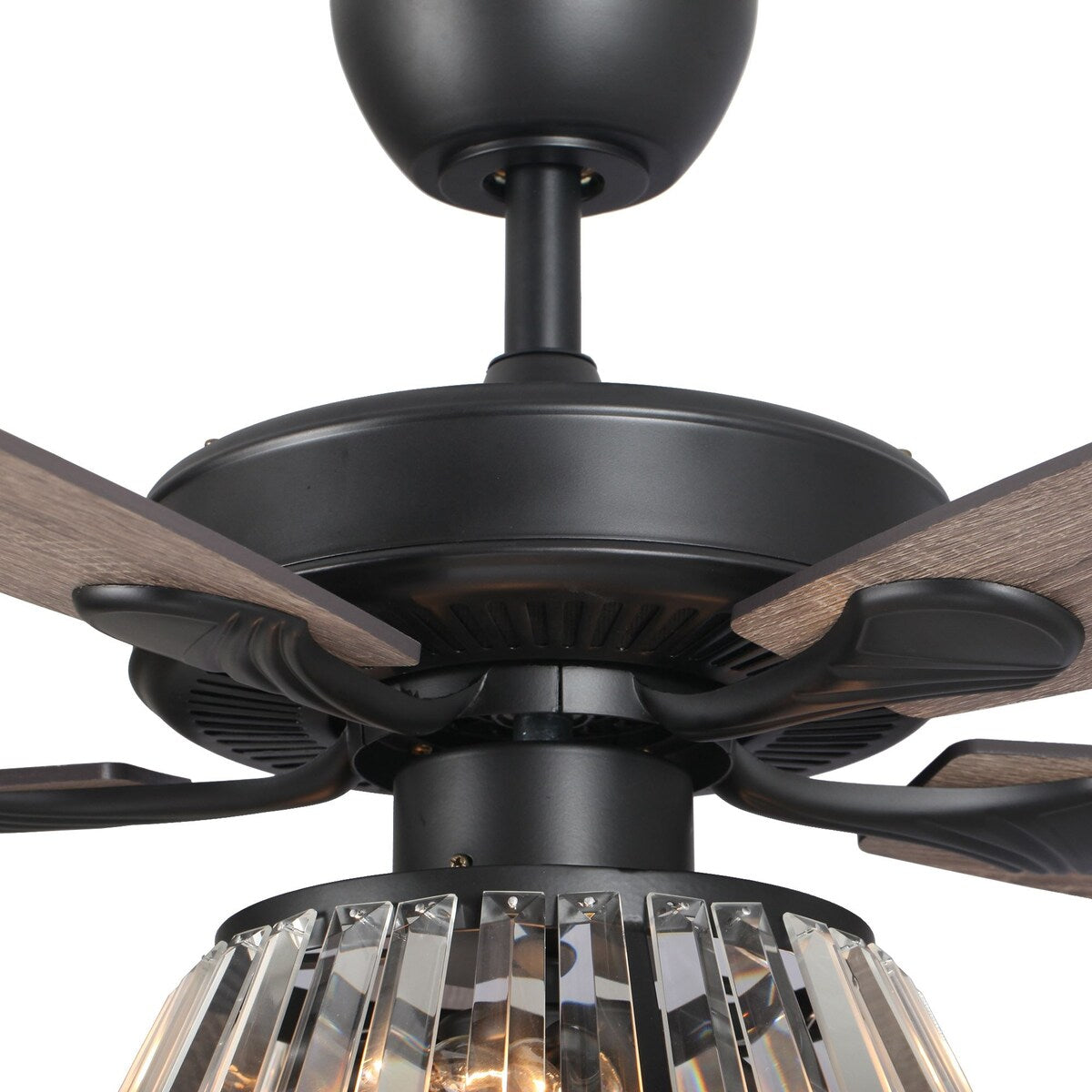 52-inch Walnut Wooden 5-blade Crystal Ceiling Fan with Remote