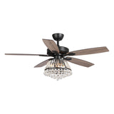 52-inch Walnut Wooden 5-blade Crystal Ceiling Fan with Remote