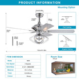 52 inch Chrome Reversible Ceiling Fan with Lights and Remote Control - 52 Inches
