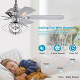 52 inch Chrome Reversible Ceiling Fan with Lights and Remote Control - 52 Inches