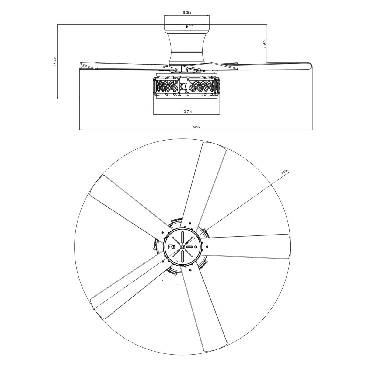 52-inch Farmhouse 5-Blade Crystal Hugger Ceiling Fan with Remote