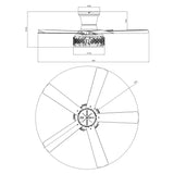 52-inch Farmhouse 5-Blade Crystal Hugger Ceiling Fan with Remote