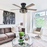 52-inch Farmhouse 5-Blade Crystal Hugger Ceiling Fan with Remote