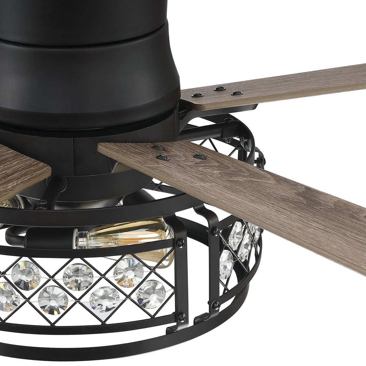 52-inch Farmhouse 5-Blade Crystal Hugger Ceiling Fan with Remote