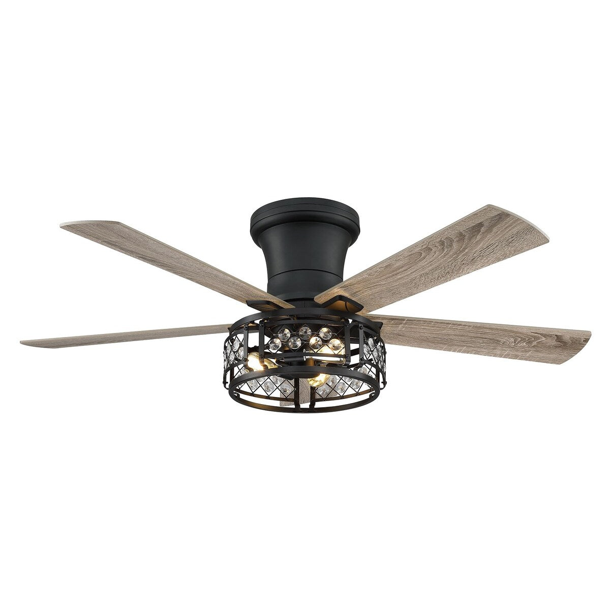 52-inch Farmhouse 5-Blade Crystal Hugger Ceiling Fan with Remote