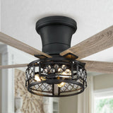 52-inch Farmhouse 5-Blade Crystal Hugger Ceiling Fan with Remote