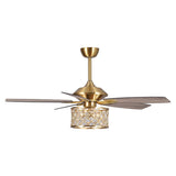 52" Modern Wood 5-Blade Gold Crystal Ceiling Fan Fandelier with Remote