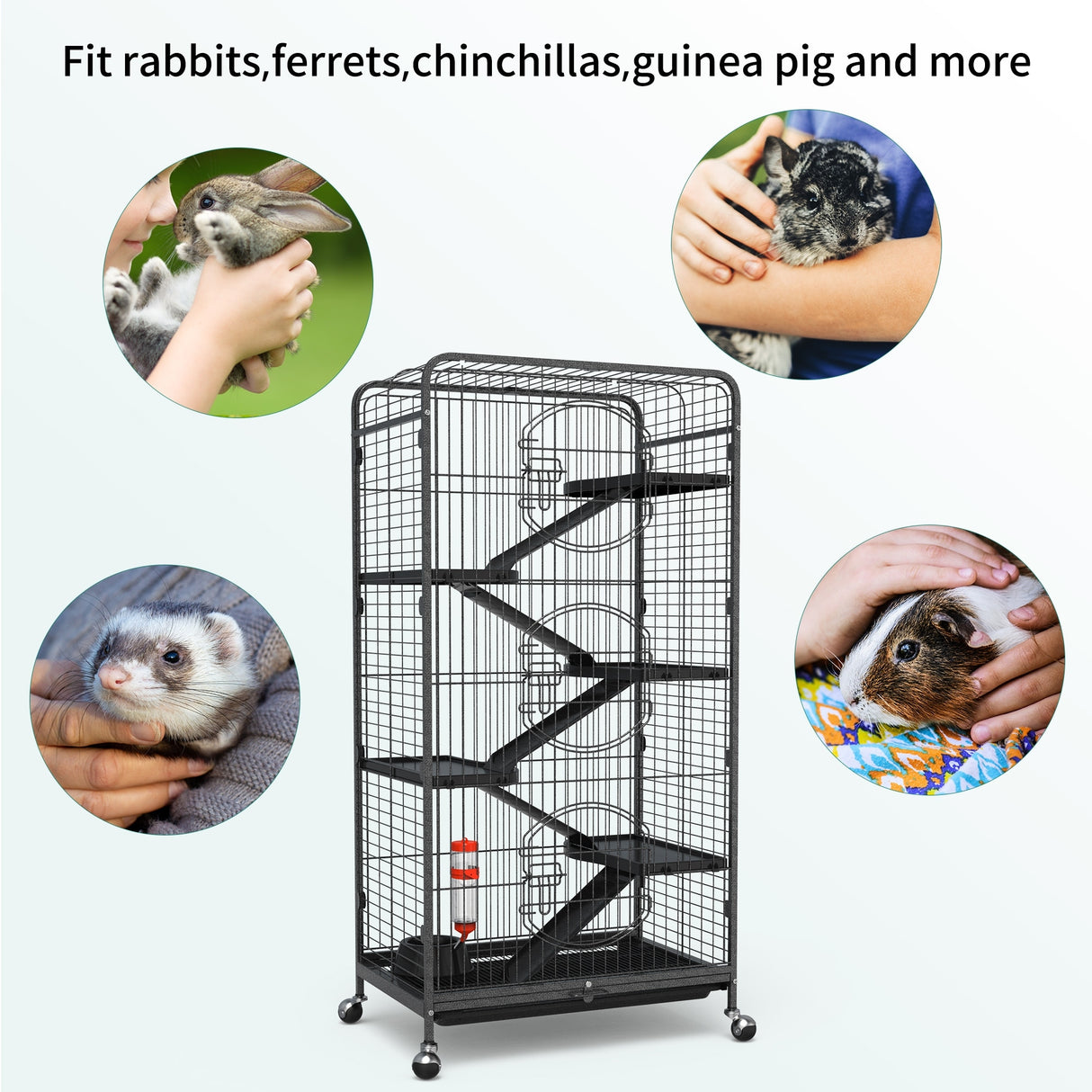 52-inch Metal Ferret Cage Small Animal Cage with Rolling Stand Indoor Outdoor for Squirrel/Bunny/Cat/Rabbit