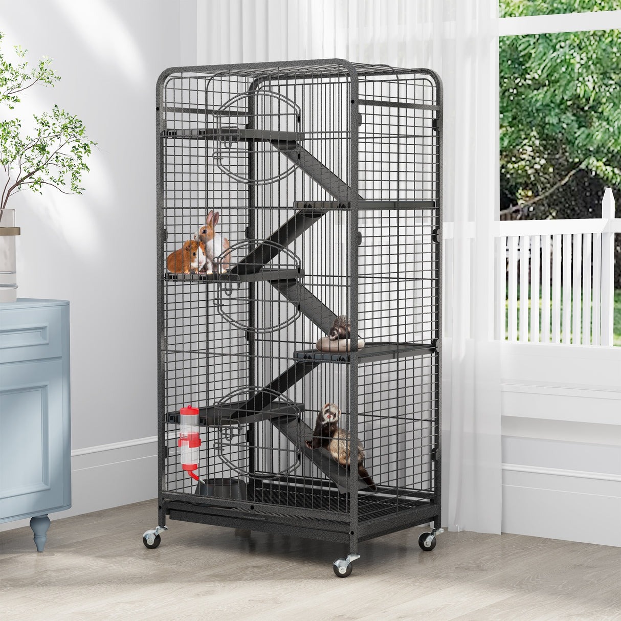 52-inch Metal Ferret Cage Small Animal Cage with Rolling Stand Indoor Outdoor for Squirrel/Bunny/Cat/Rabbit