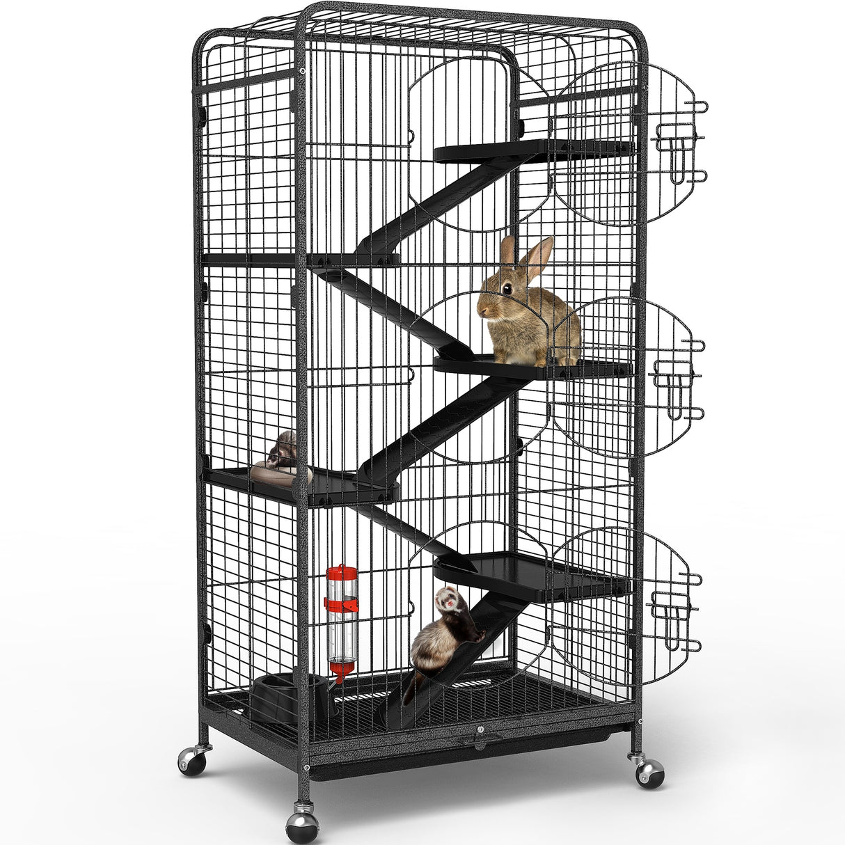 52-inch Metal Ferret Cage Small Animal Cage with Rolling Stand Indoor Outdoor for Squirrel/Bunny/Cat/Rabbit