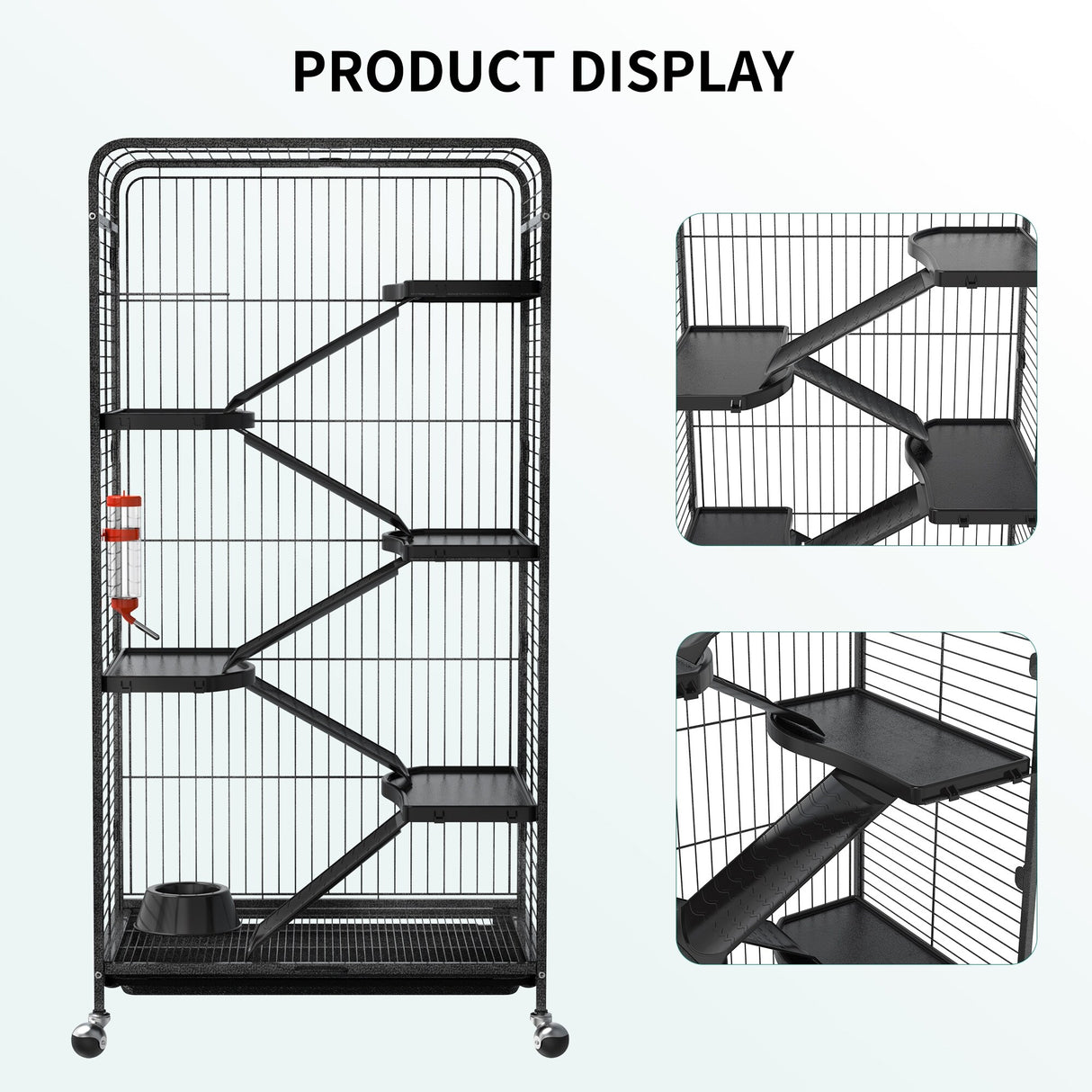 52-inch Metal Ferret Cage Small Animal Cage with Rolling Stand Indoor Outdoor for Squirrel/Bunny/Cat/Rabbit