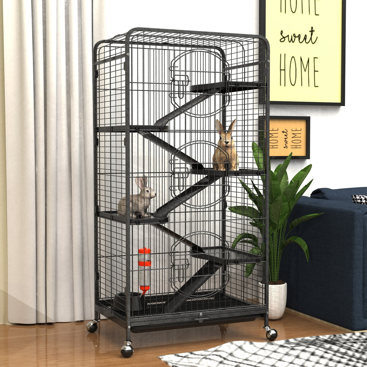 52-inch Metal Ferret Cage Small Animal Cage with Rolling Stand Indoor Outdoor for Squirrel/Bunny/Cat/Rabbit
