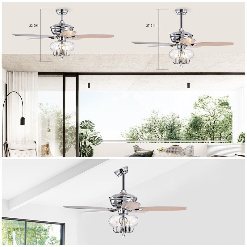 52-inch Modern Ceiling Fan with Round Glass Shade with Remote Control